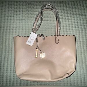Mia K. Collection Neutral Scalloped Leather Handbag,Tote,Purse NWT w free bag!